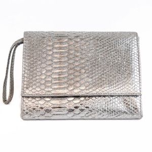 Neiman Marcus Silver Vegan Leather Wristlet
